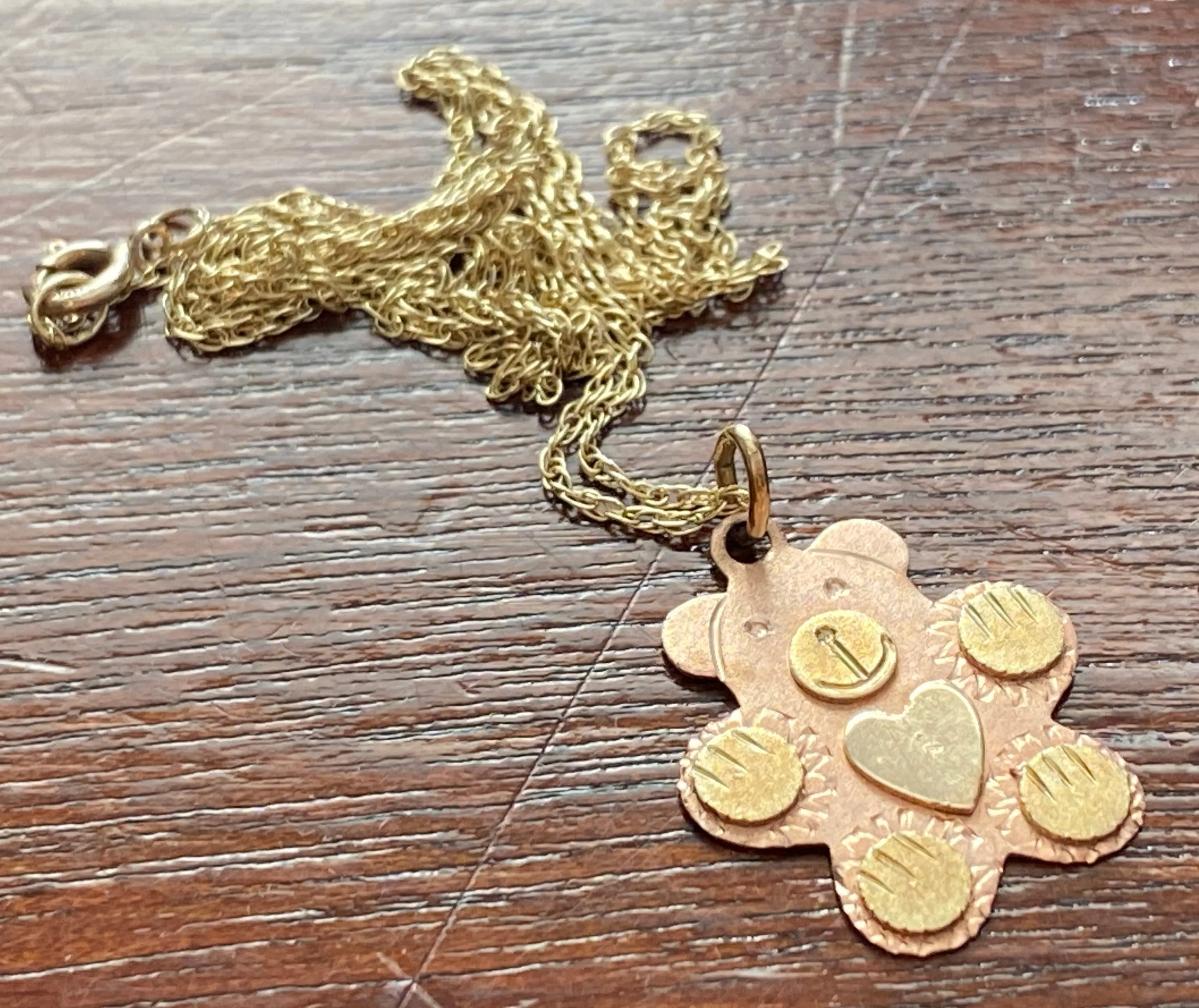 10k Rose Yellow Gold Black Hills Gold Teddy Bear Pendant Chain Necklace