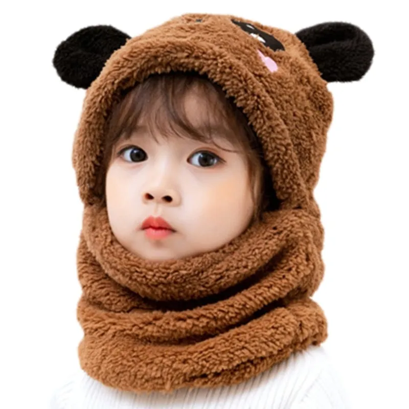 Adult Kids Winter Fuzzy Plush Balaclava Hat Cartoon Panda Rabbit Windproof Full Cover Earflap Hood Cap Neck Warmer Scarf