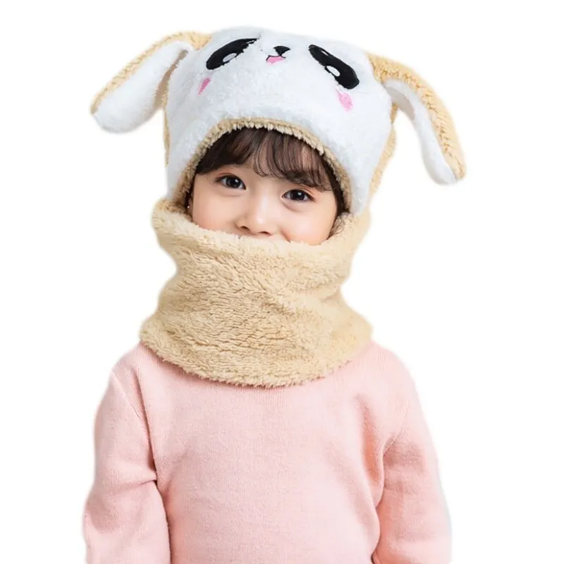 Adult Kids Winter Fuzzy Plush Balaclava Hat Cartoon Panda Rabbit Windproof Full Cover Earflap Hood Cap Neck Warmer Scarf