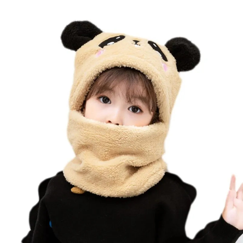 Adult Kids Winter Fuzzy Plush Balaclava Hat Cartoon Panda Rabbit Windproof Full Cover Earflap Hood Cap Neck Warmer Scarf