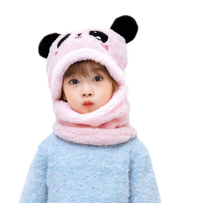 Adult Kids Winter Fuzzy Plush Balaclava Hat Cartoon Panda Rabbit Windproof Full Cover Earflap Hood Cap Neck Warmer Scarf