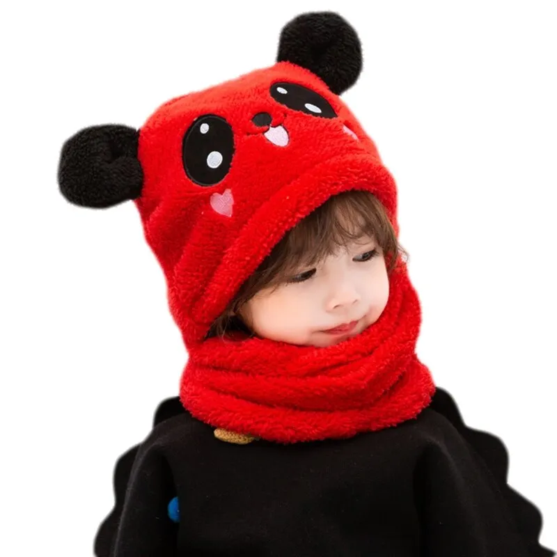 Adult Kids Winter Fuzzy Plush Balaclava Hat Cartoon Panda Rabbit Windproof Full Cover Earflap Hood Cap Neck Warmer Scarf