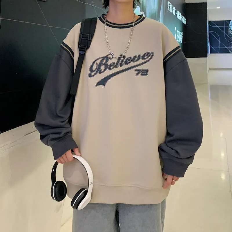 Advbridge fall outfits men Korean Style Color Matching Men's Sweatshirt Drop-Shoulder Sweater Men's Small Loose round Neck Coat Men's Autumn
