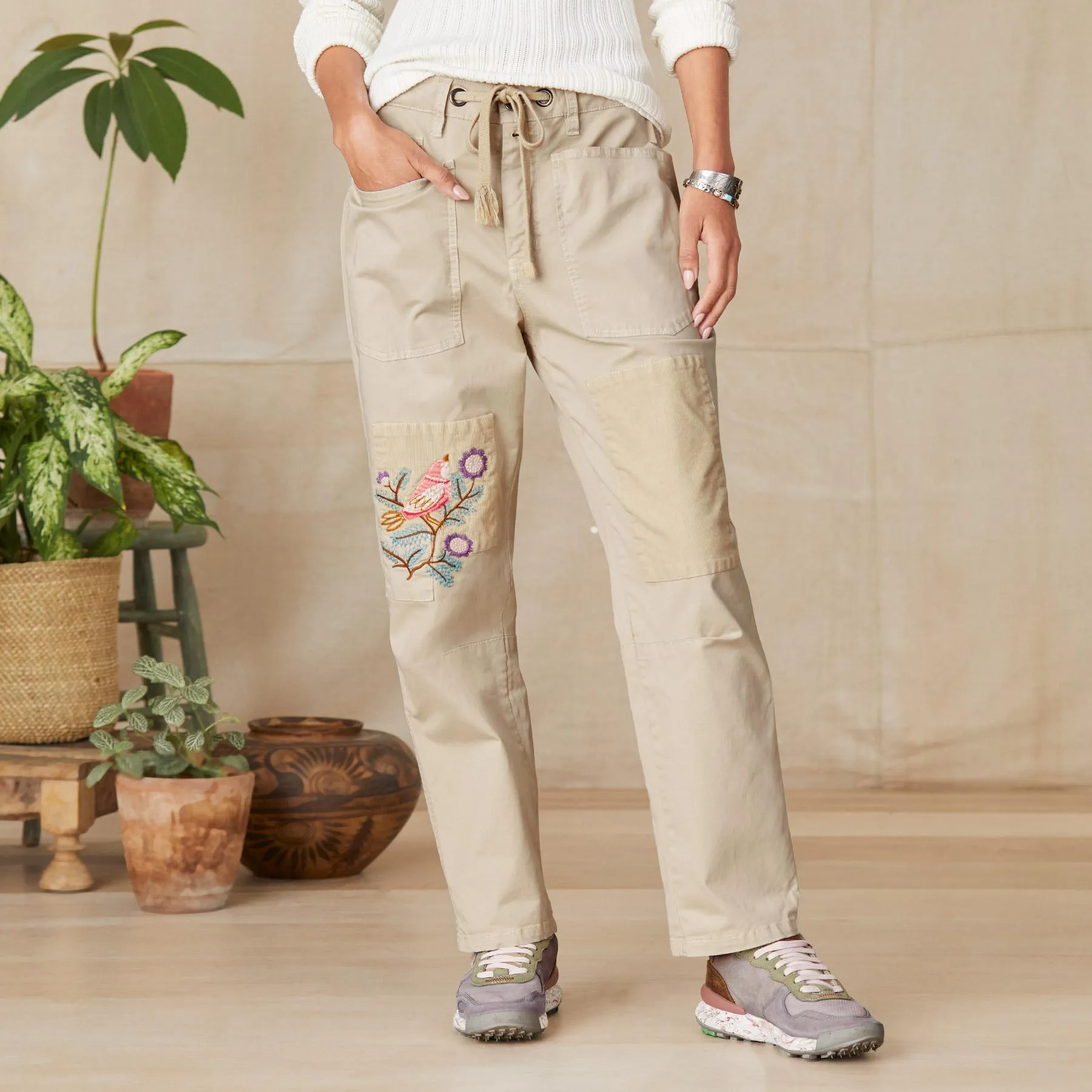 Ariel Embroidered Pants, Petite