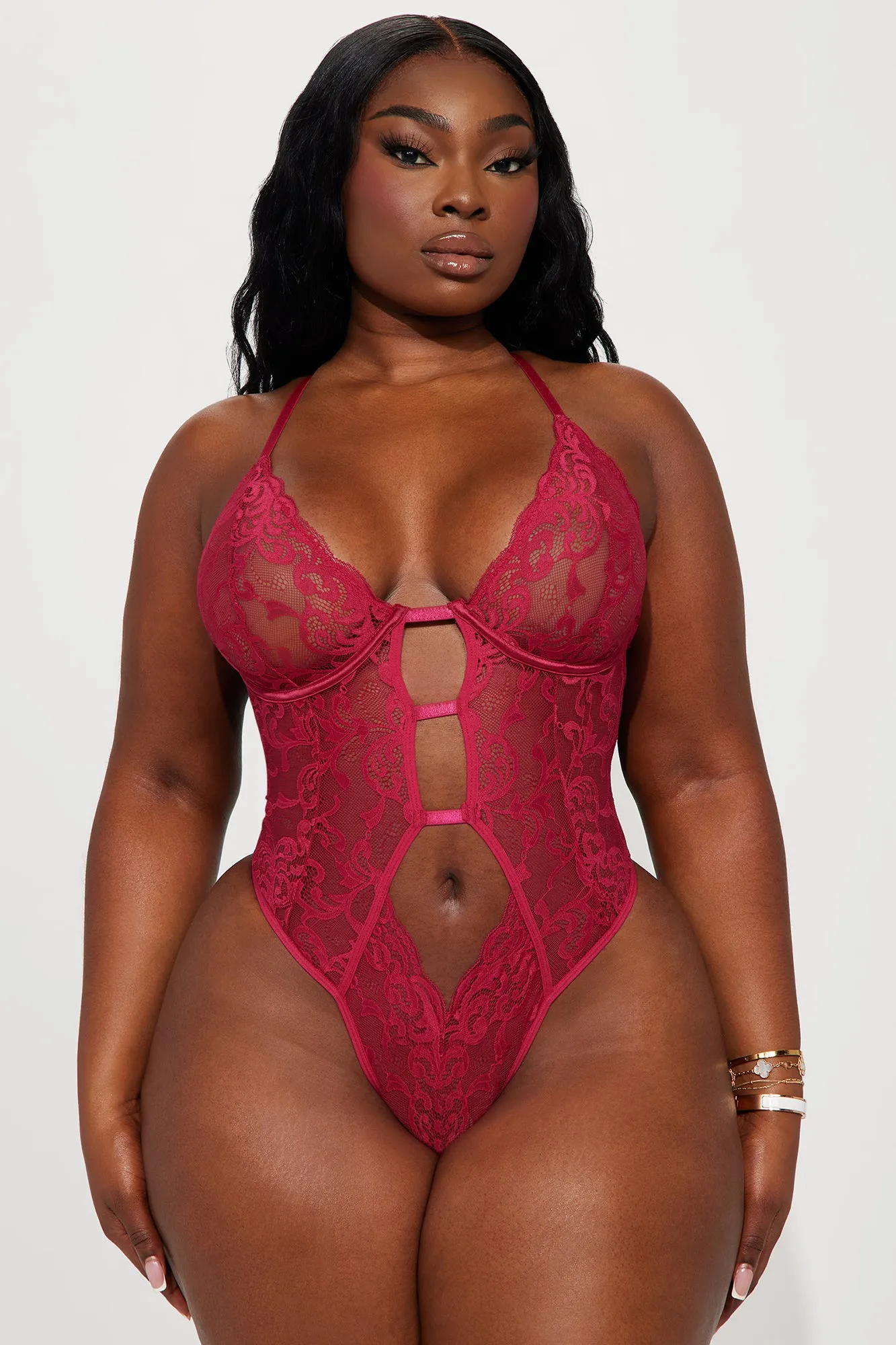 As Long As I'm Here Crotchless Lace Teddy - Magenta