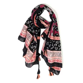 Aztec Inca style print scarf with border and corner tassels