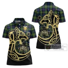 Bailey Modern Tartan Women's Polo Shirt with Family Crest Celtic Wolf Style