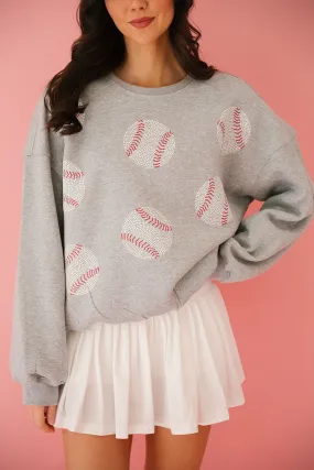 BASEBALL PATCH GREY PULLOVER BASEBALL PATCH GREY PULLOVER