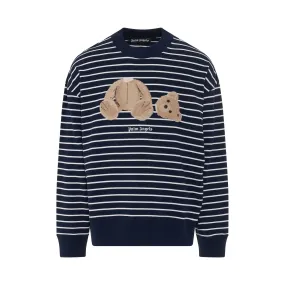 Bear Stripes Crew Jumper in Navy Blue