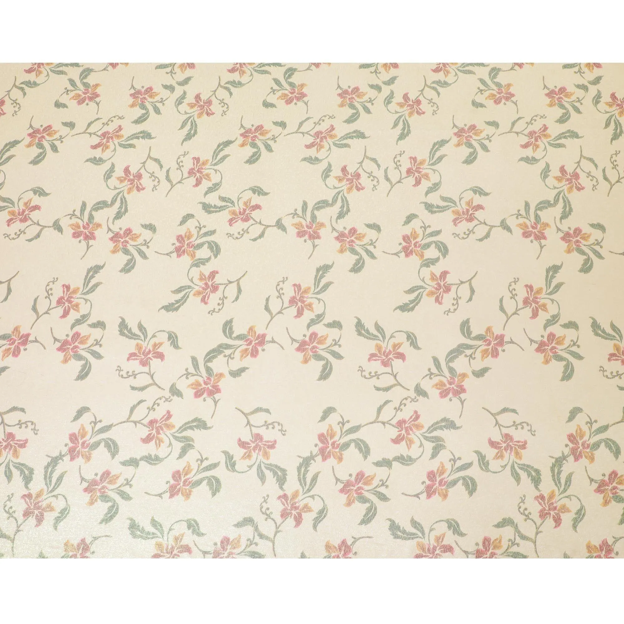 Beige Premium pure silk chiffon fabric with multicolor print having pastel green metallic lurex in floral design-D8881
