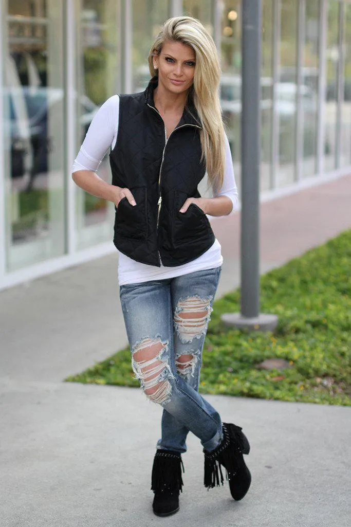 Black Padded Vest with Pockets