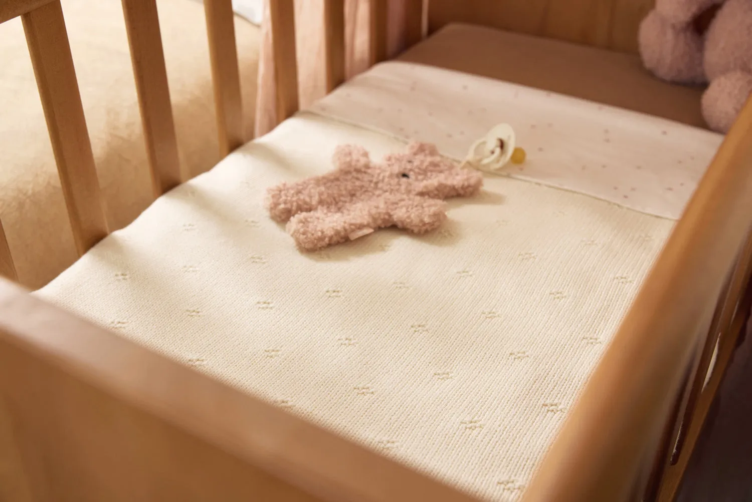 Blanket Cot 100x150cm Cosy Knit - Ivory/Velvet