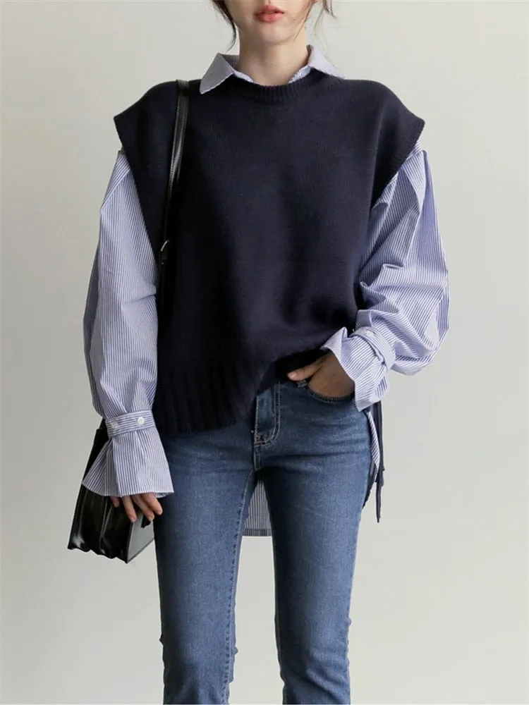 ChicMy-Fall Outfits  New Loose Sleeveless Sweater Spring Autumn Women Vest Sweaters Knitting Vest Joker Knitted Vest Wool Oversize Girls Pullover