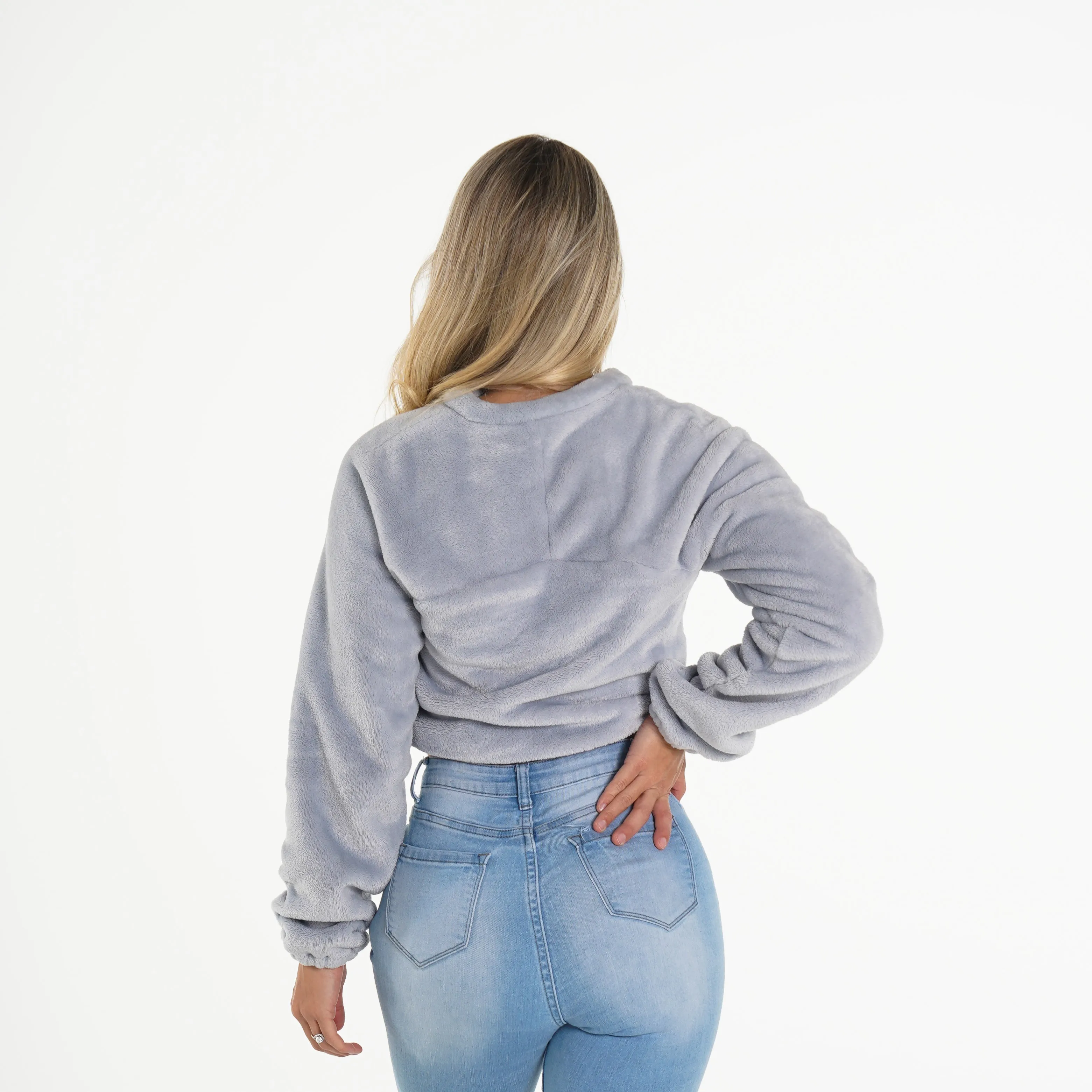 Cool Grey Cropped Teddy Fleece