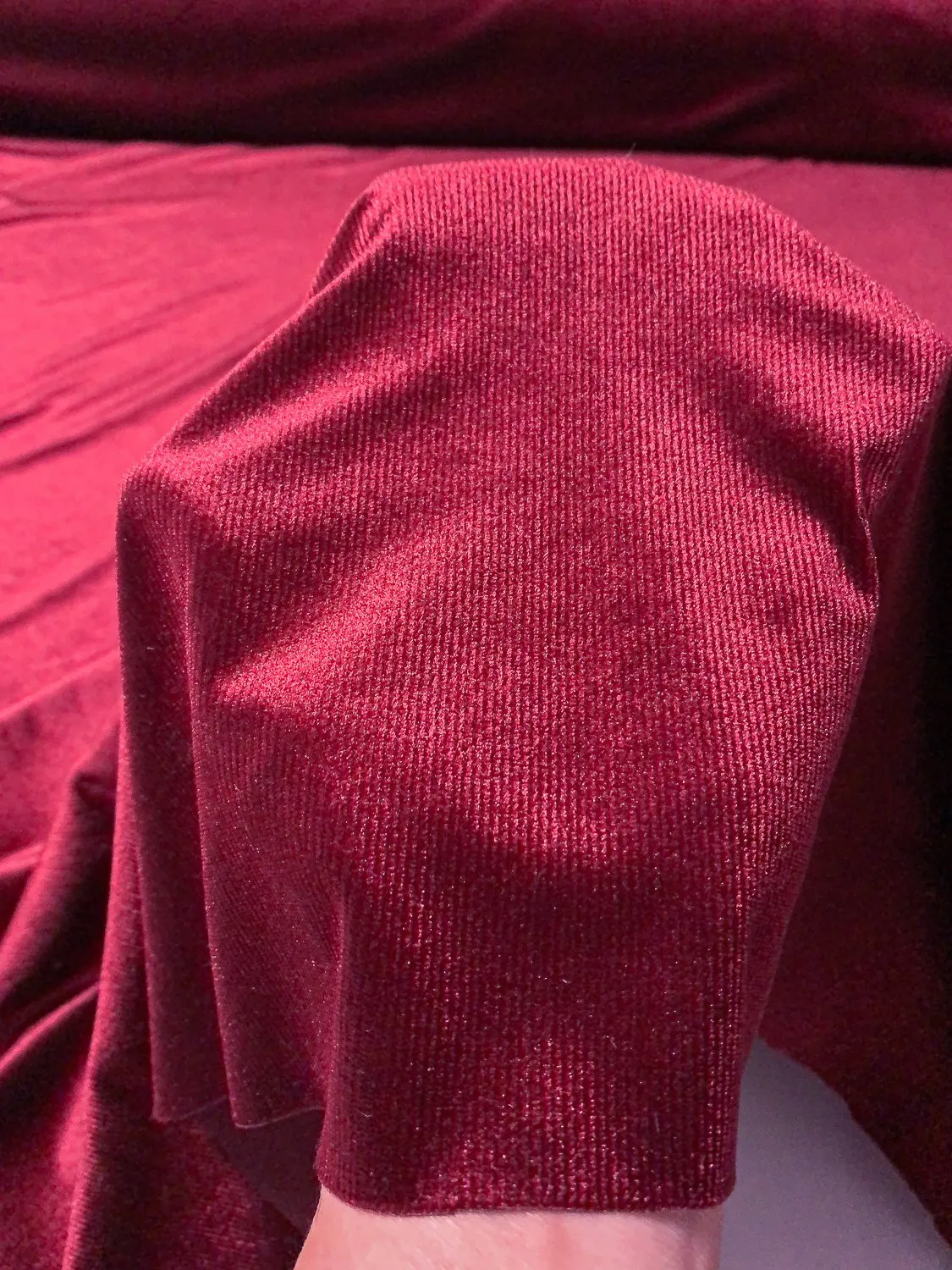 Corduroy-Look Stretch Polyester Velvet - Merlot