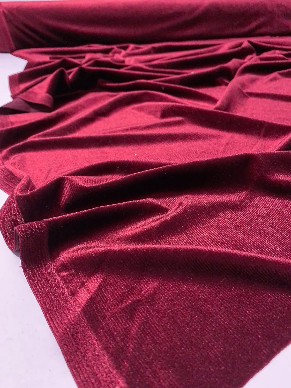 Corduroy-Look Stretch Polyester Velvet - Merlot