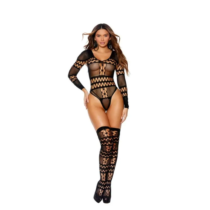 Crochet Net Teddy With Stockings - One Size - Black