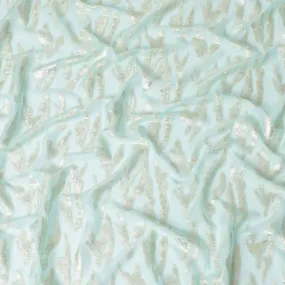 Electric blue Premium pure silk chiffon fabric with gold and silver metallic lurex in abstract design-D17217