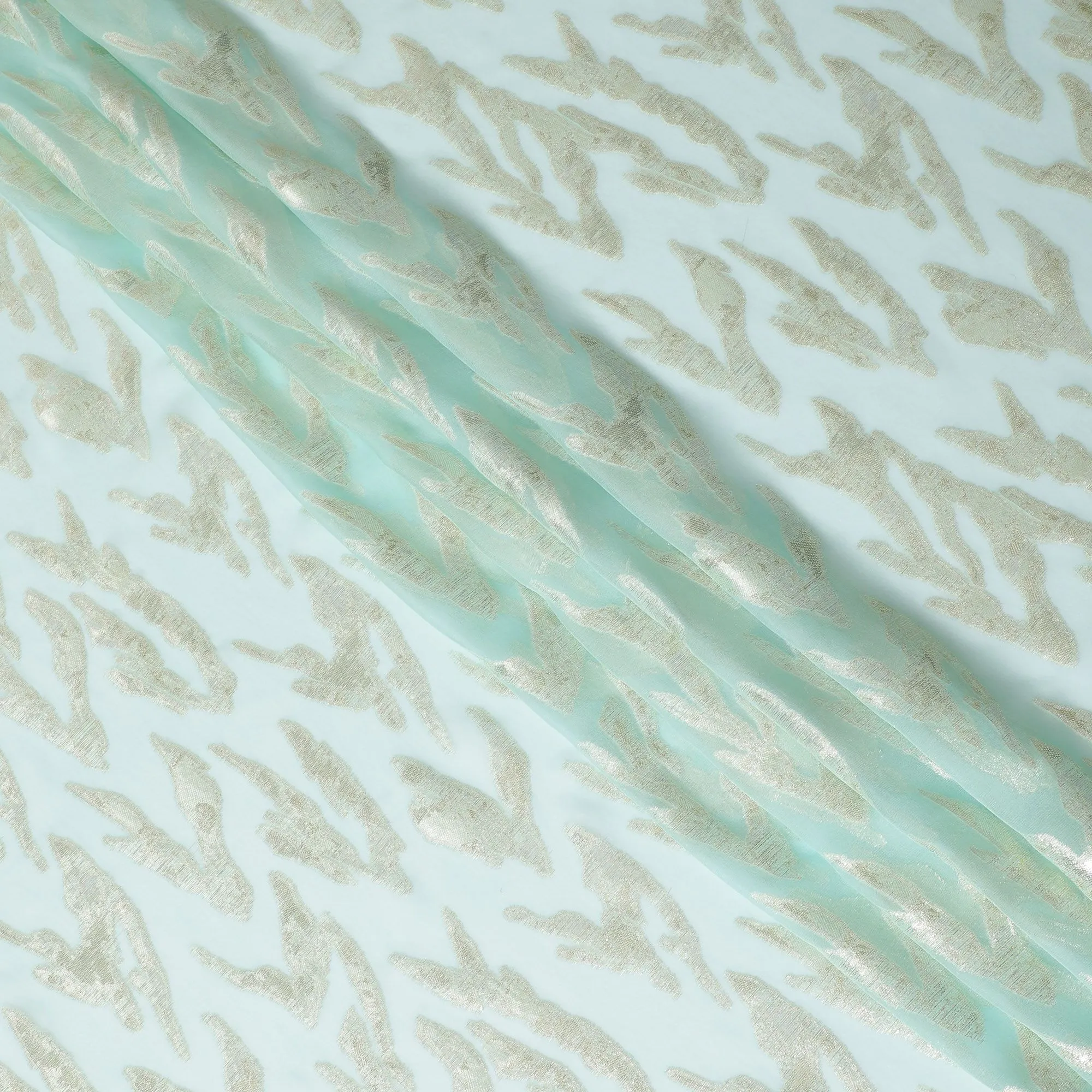 Electric blue Premium pure silk chiffon fabric with gold and silver metallic lurex in abstract design-D17217