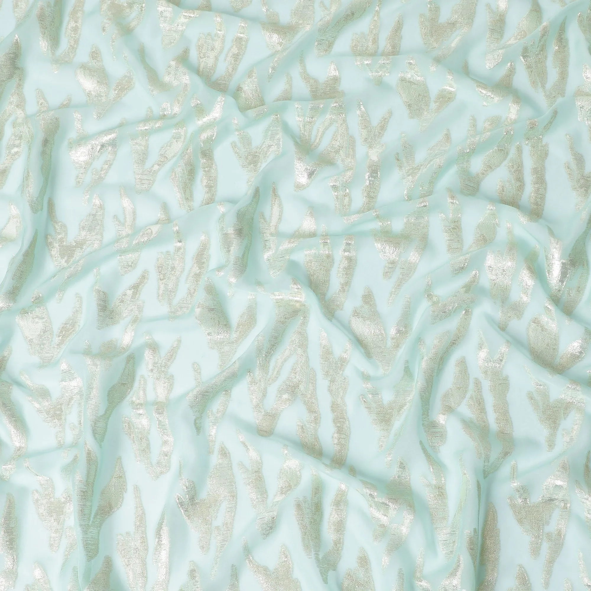 Electric blue Premium pure silk chiffon fabric with gold and silver metallic lurex in abstract design-D17217