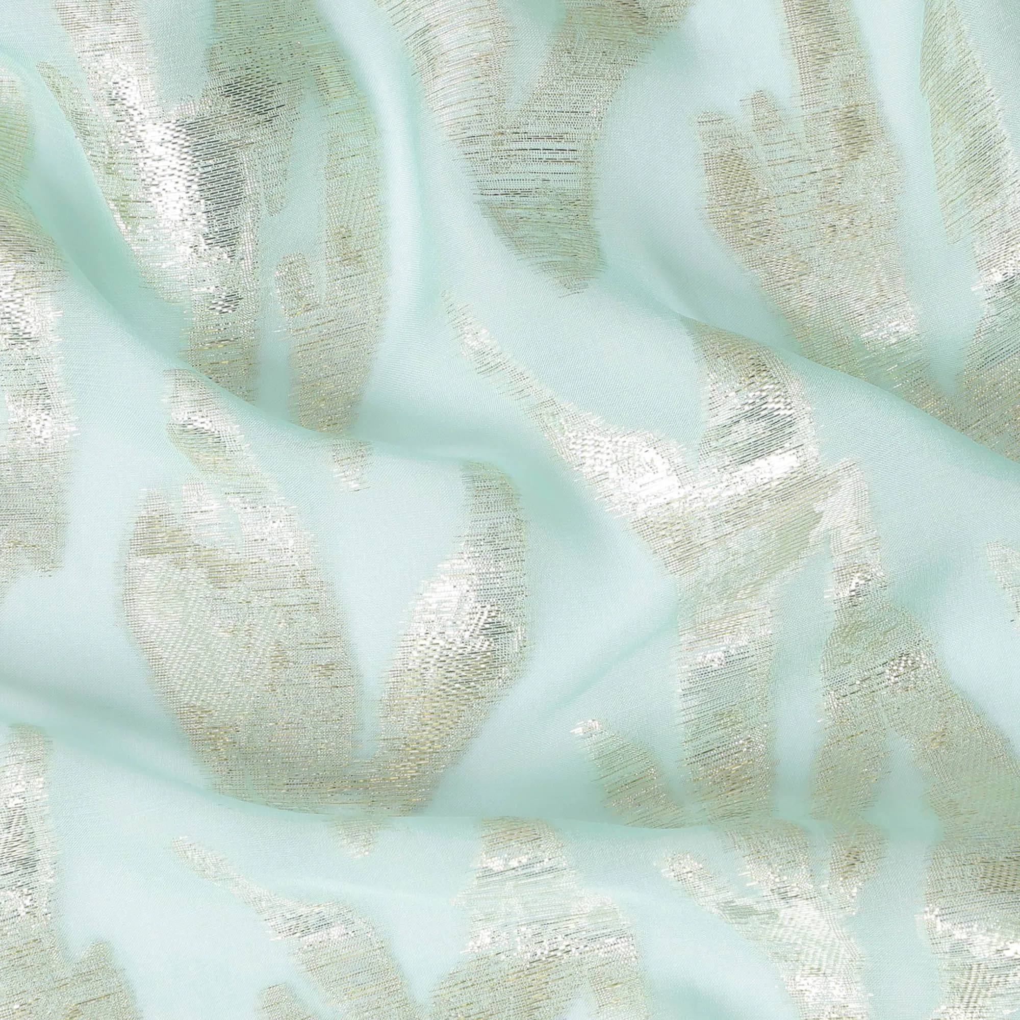 Electric blue Premium pure silk chiffon fabric with gold and silver metallic lurex in abstract design-D17217