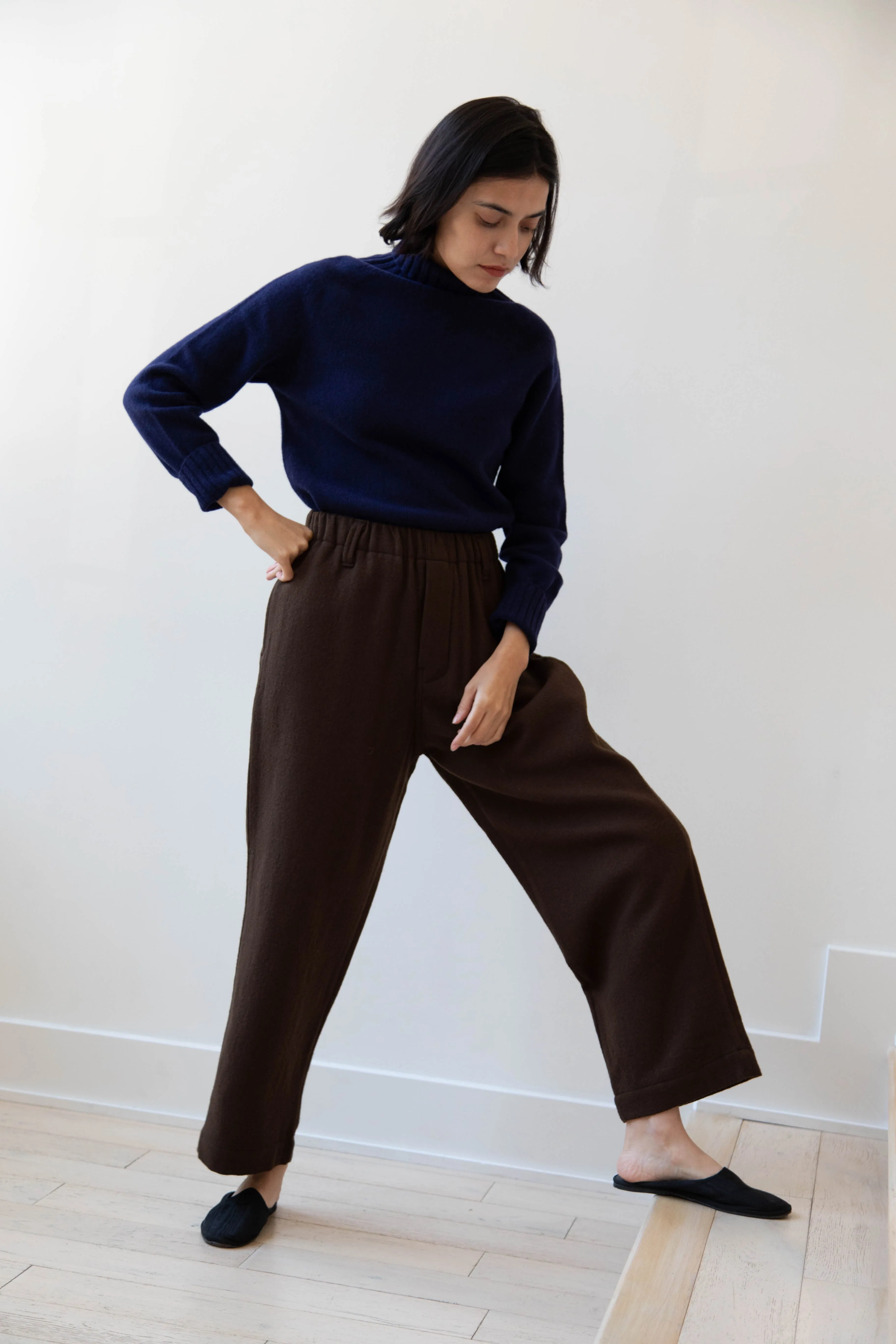 Evan Kinori | Elastic Pants in Brushed Wool Twill