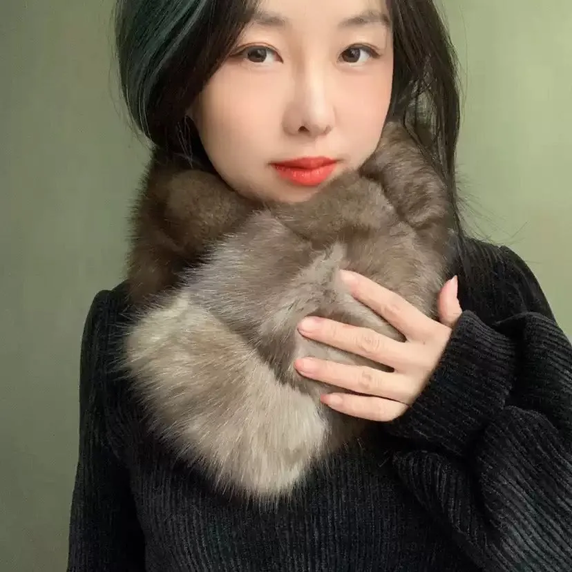 Fur scarf high-grade fur sable scarf autumn and winter thick ladies genuine leather fur Russian sable solid color