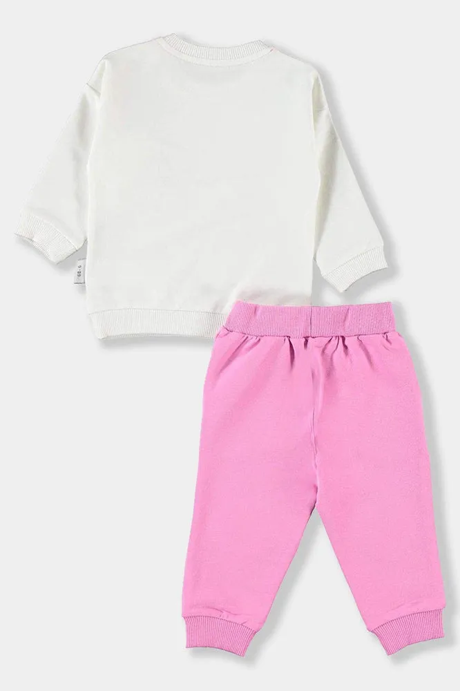 Heart Patch Detail White Pink Bunny Baby Girl Cotton Set