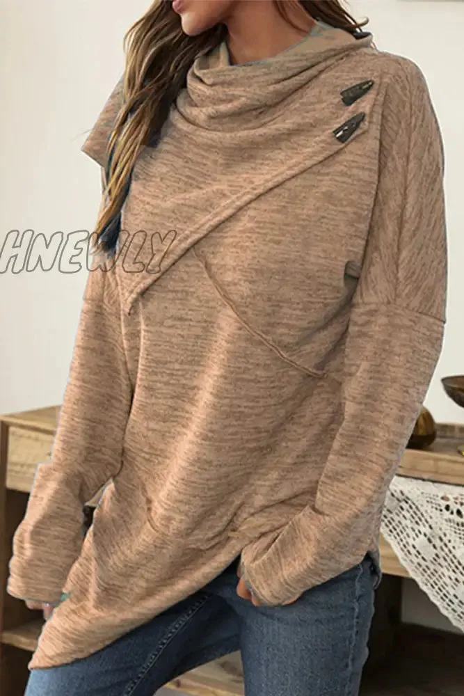 Hnewly - Casual Solid Patchwork Asymmetrical Scarf Collar Tops(5 Colors)