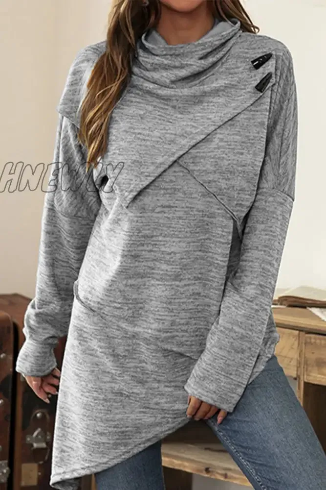 Hnewly - Casual Solid Patchwork Asymmetrical Scarf Collar Tops(5 Colors)