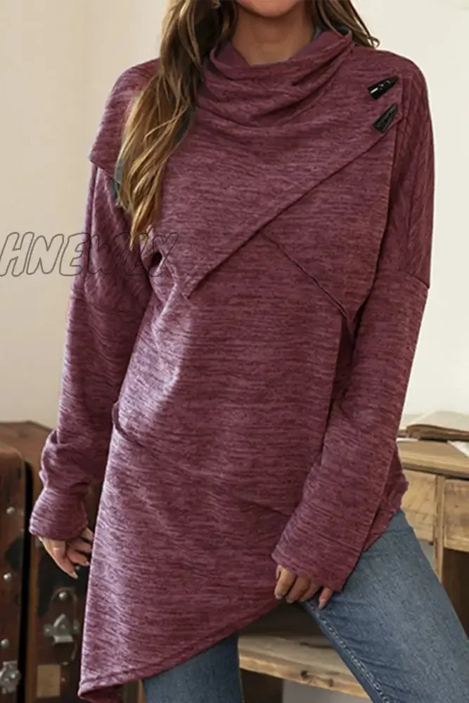 Hnewly - Casual Solid Patchwork Asymmetrical Scarf Collar Tops(5 Colors)