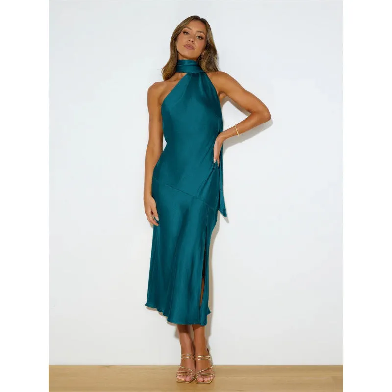 Joskaa hoco dresses Summer Women's Fashion Satin Design Split Dress Sexy Backless French Evening Dress