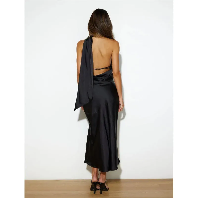 Joskaa hoco dresses Summer Women's Fashion Satin Design Split Dress Sexy Backless French Evening Dress