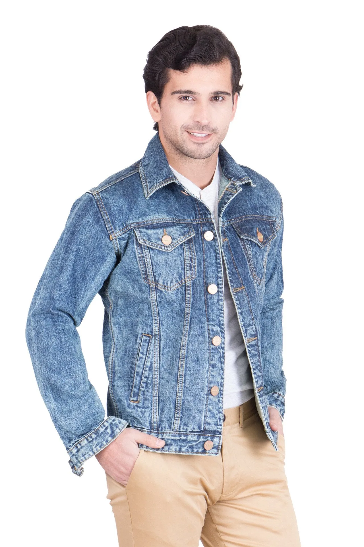 Krossstitch Full Sleeve Blue Men's Denim Jacket with Brass Button