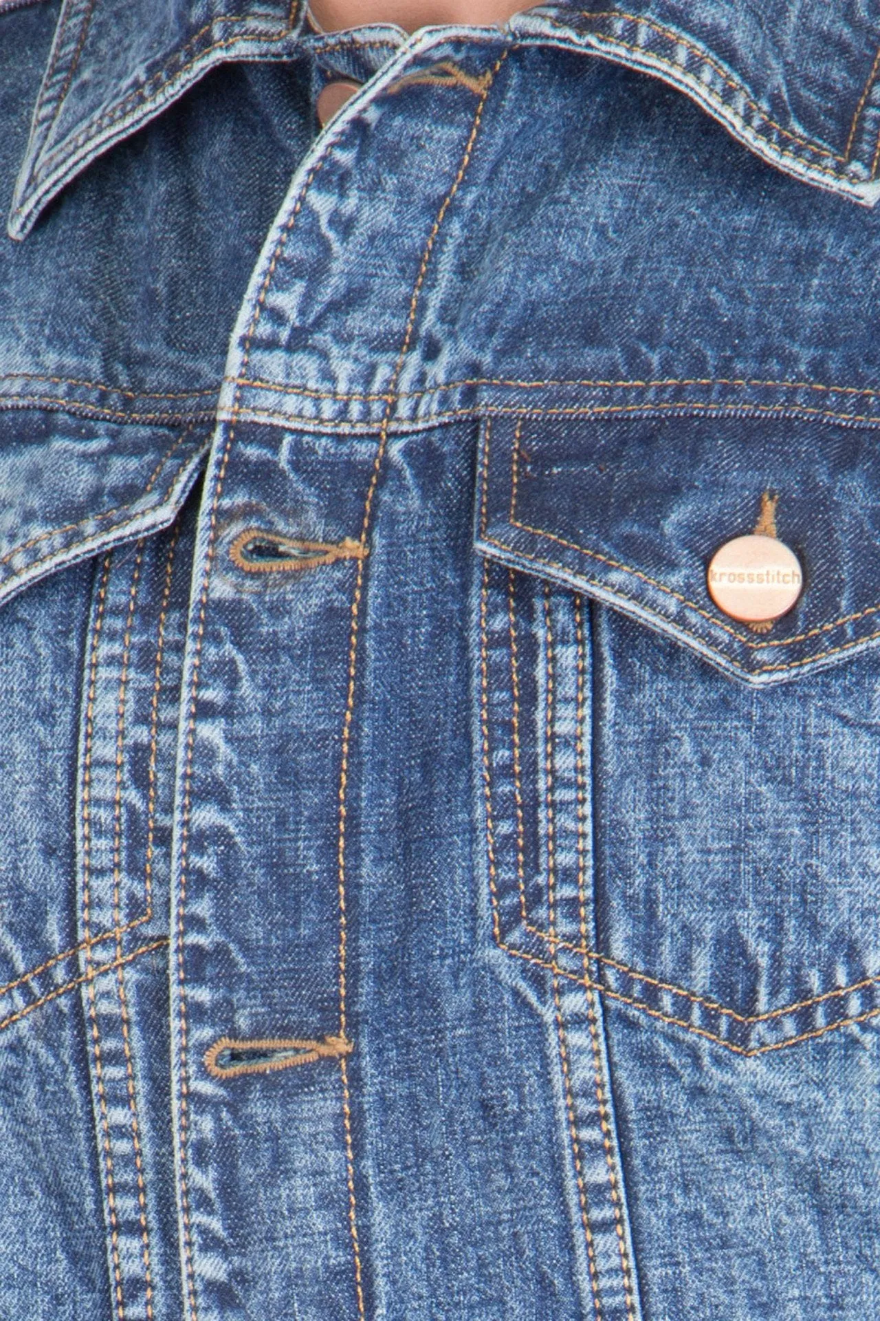 Krossstitch Full Sleeve Blue Men's Denim Jacket with Brass Button
