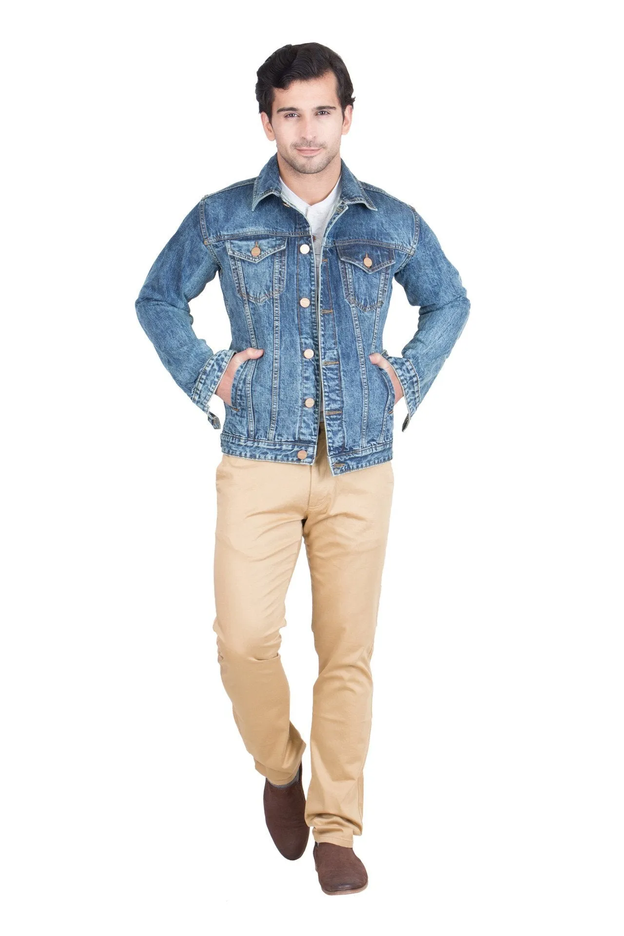 Krossstitch Full Sleeve Blue Men's Denim Jacket with Brass Button
