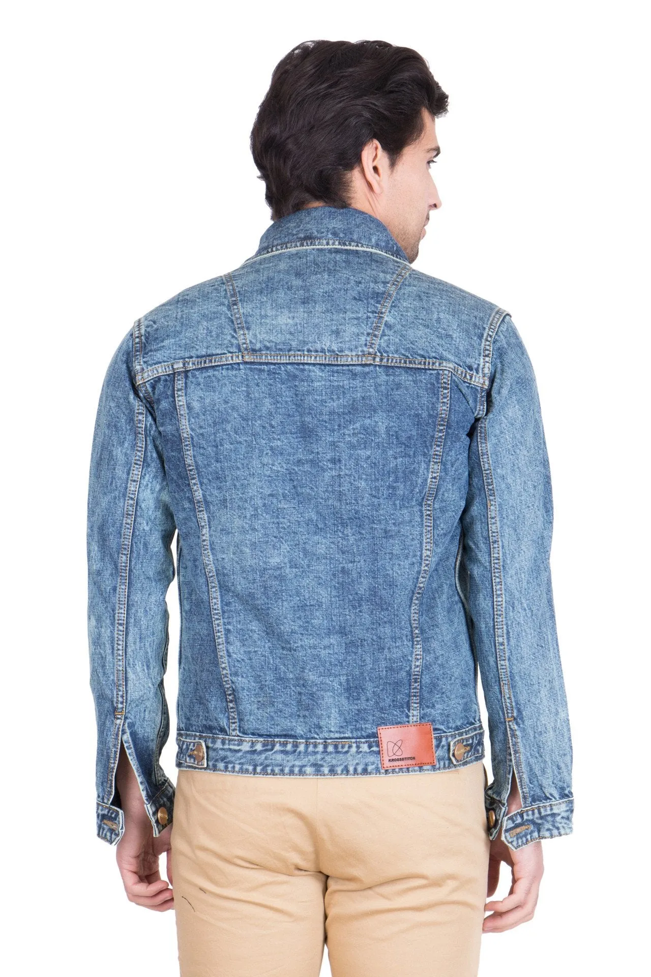 Krossstitch Full Sleeve Blue Men's Denim Jacket with Brass Button