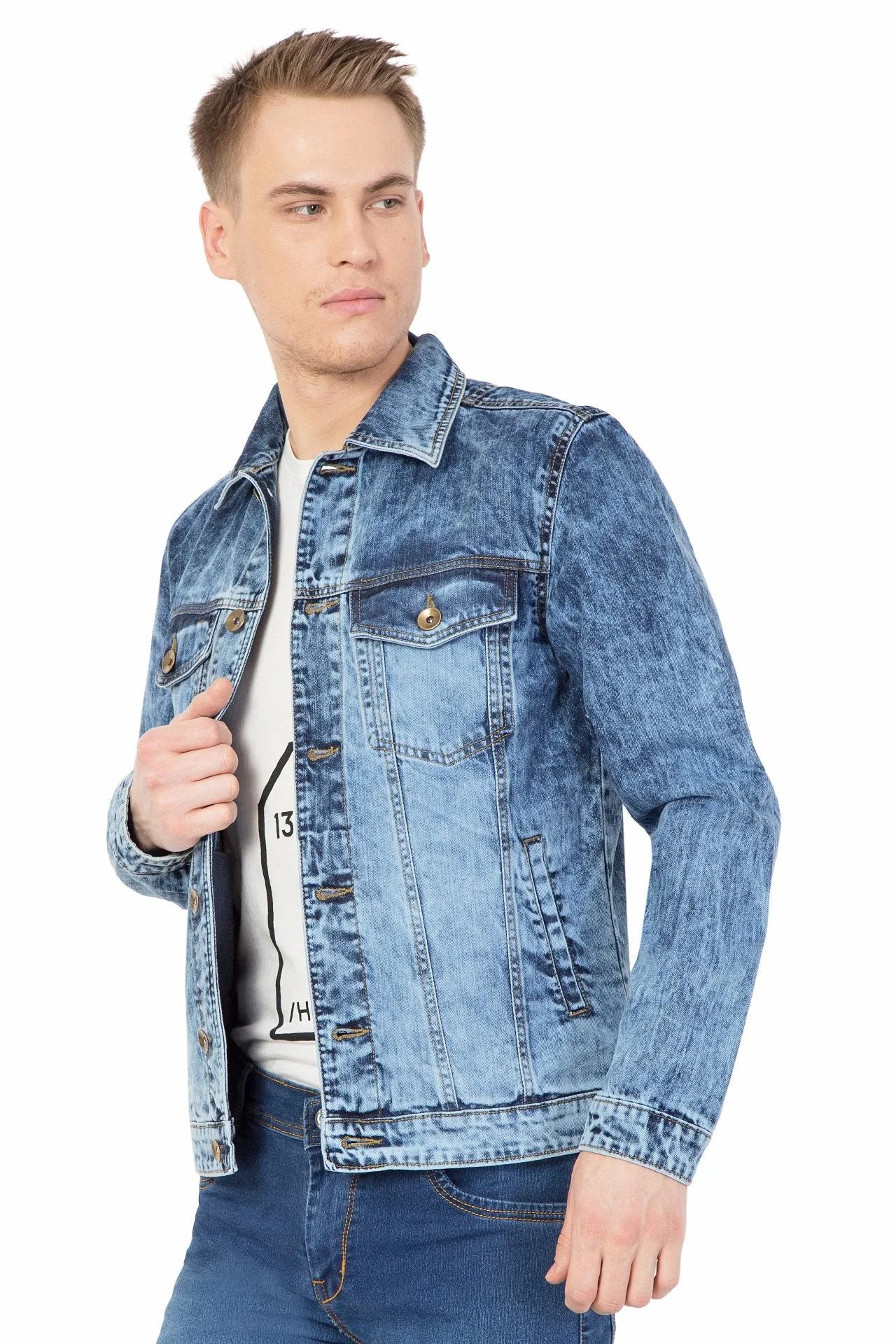 Krossstitch Full Sleeve Men's Denim Could Blue Jacket with Button Clouser