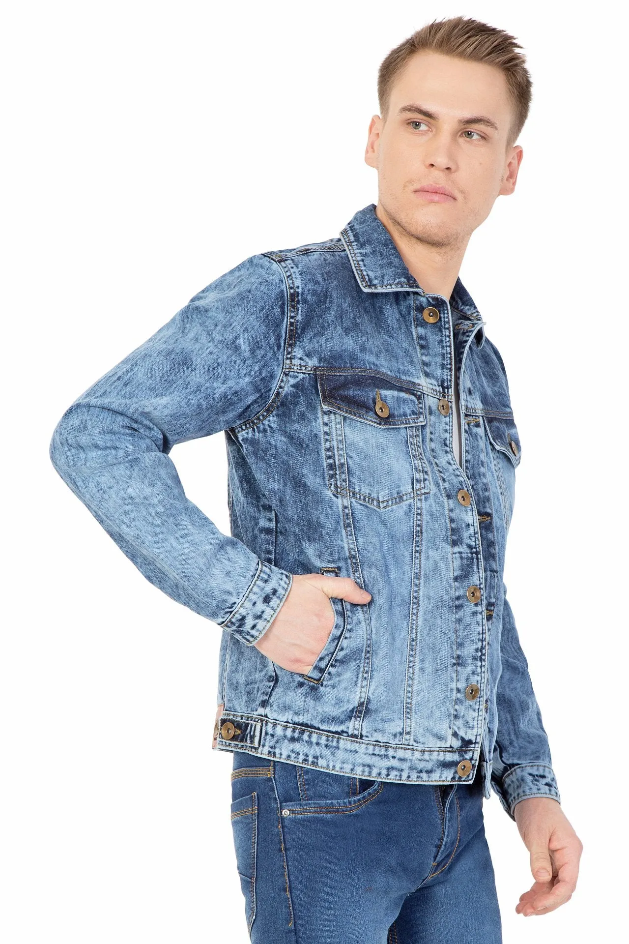 Krossstitch Full Sleeve Men's Denim Could Blue Jacket with Button Clouser