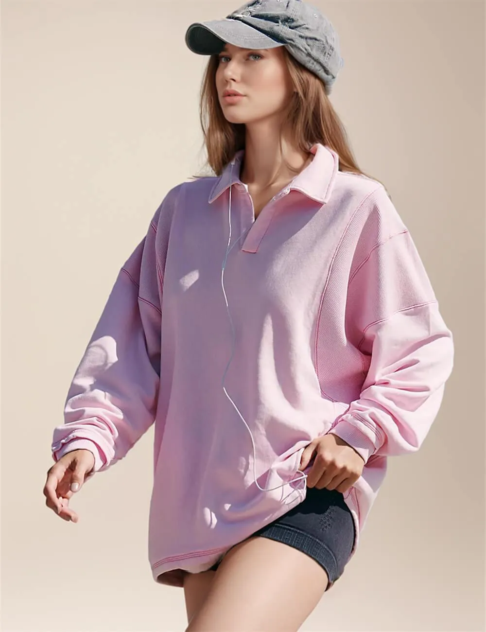 Ladies Solid Color Lapel Neck Pullover SKT604