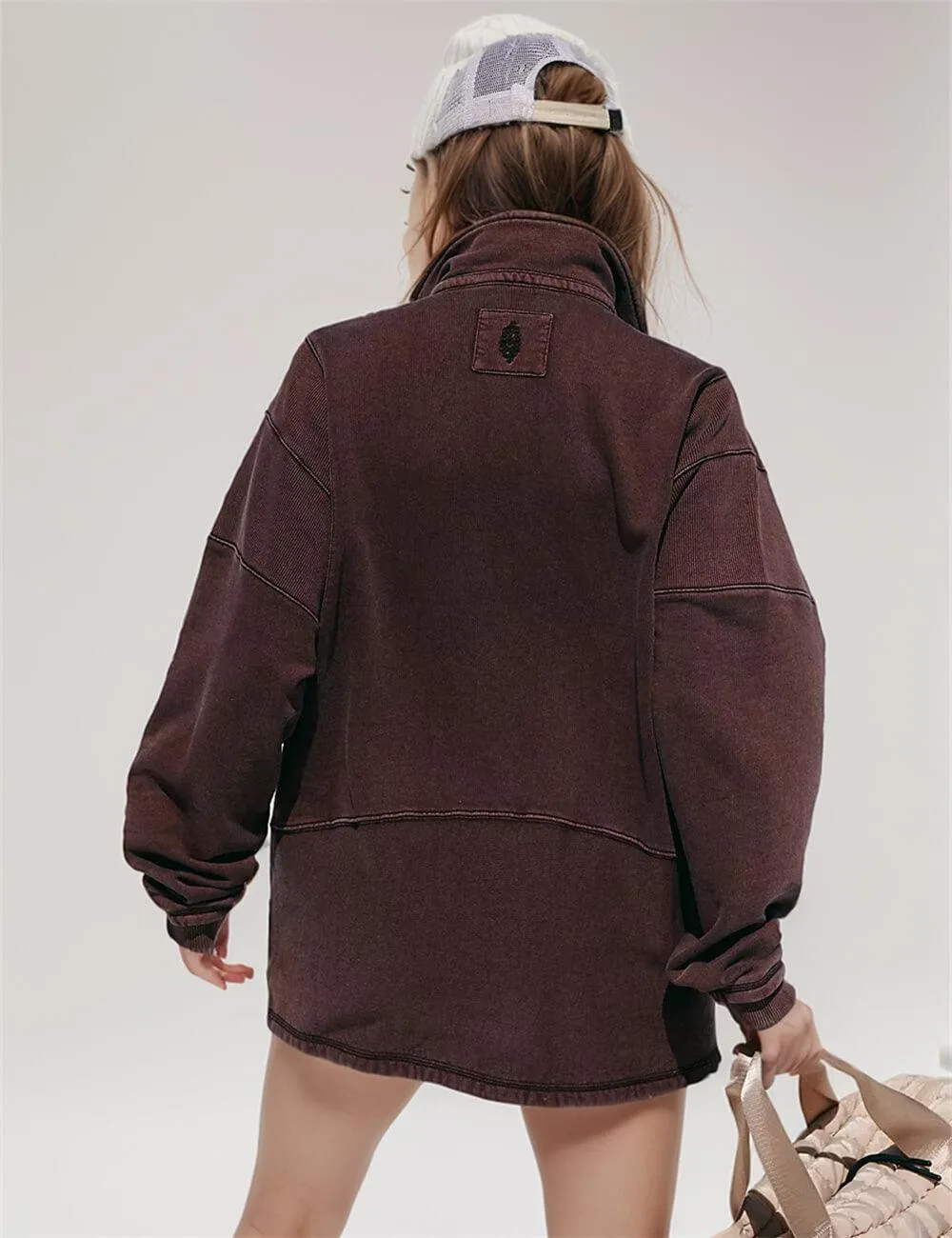 Ladies Solid Color Lapel Neck Pullover SKT604