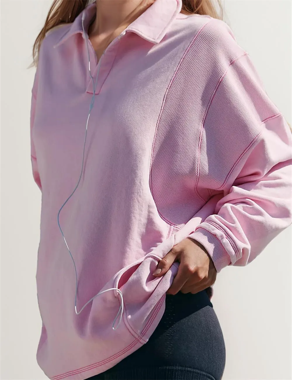 Ladies Solid Color Lapel Neck Pullover SKT604