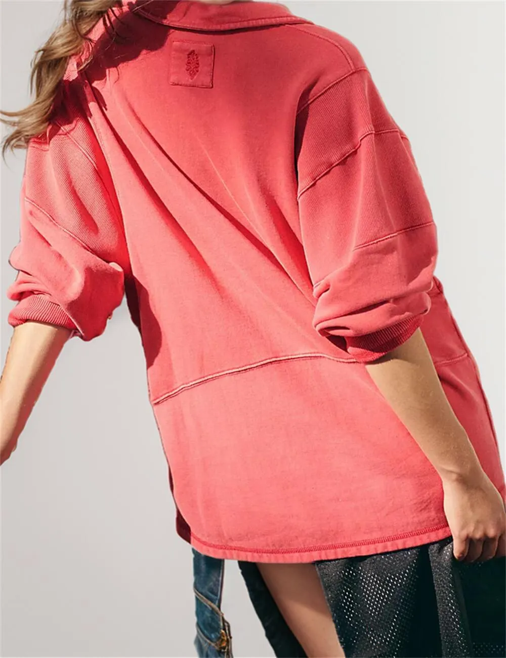 Ladies Solid Color Lapel Neck Pullover SKT604