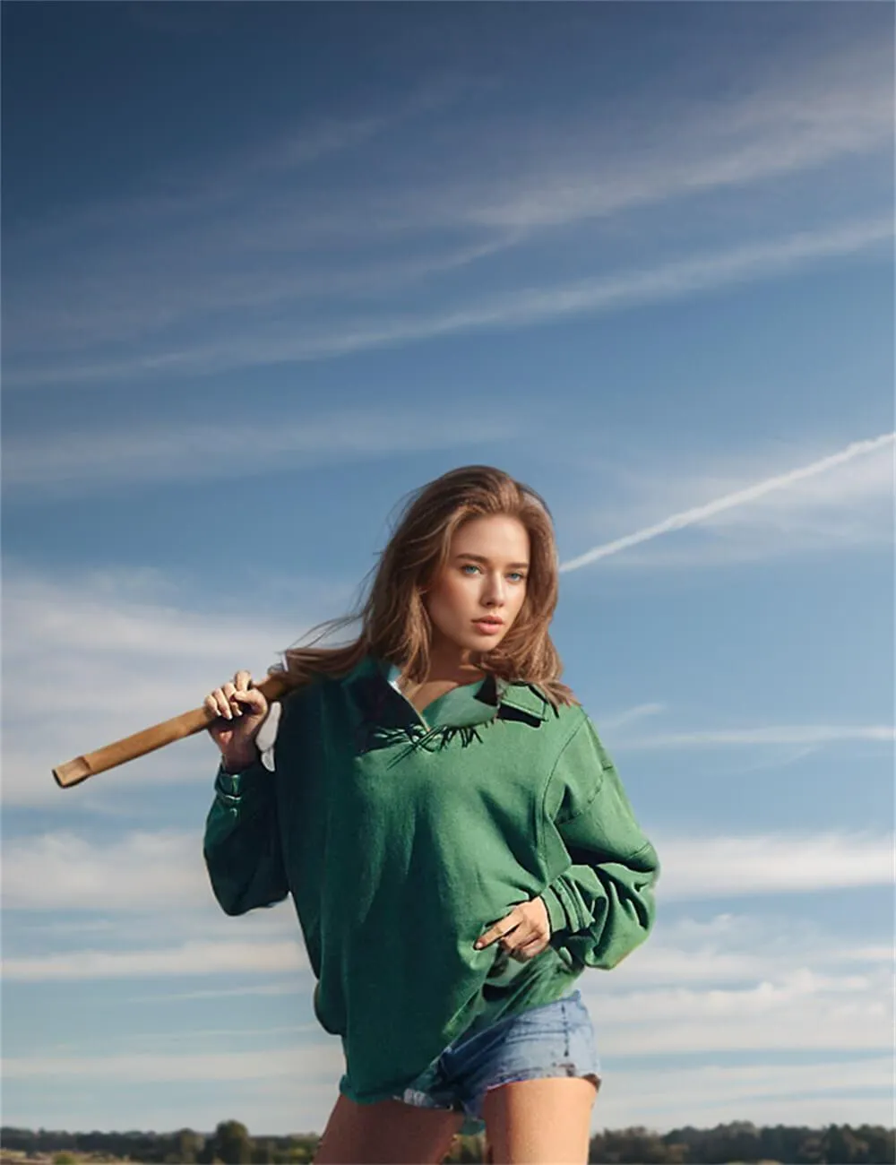 Ladies Solid Color Lapel Neck Pullover SKT604