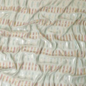 Laurel green premium pure silk chiffon fabric with multicolor metallic lurex in abstract design-D10041