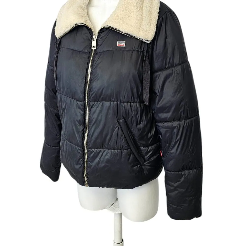 Levi's Womens Faux Shearling Lined Nylon Puffer Jacket