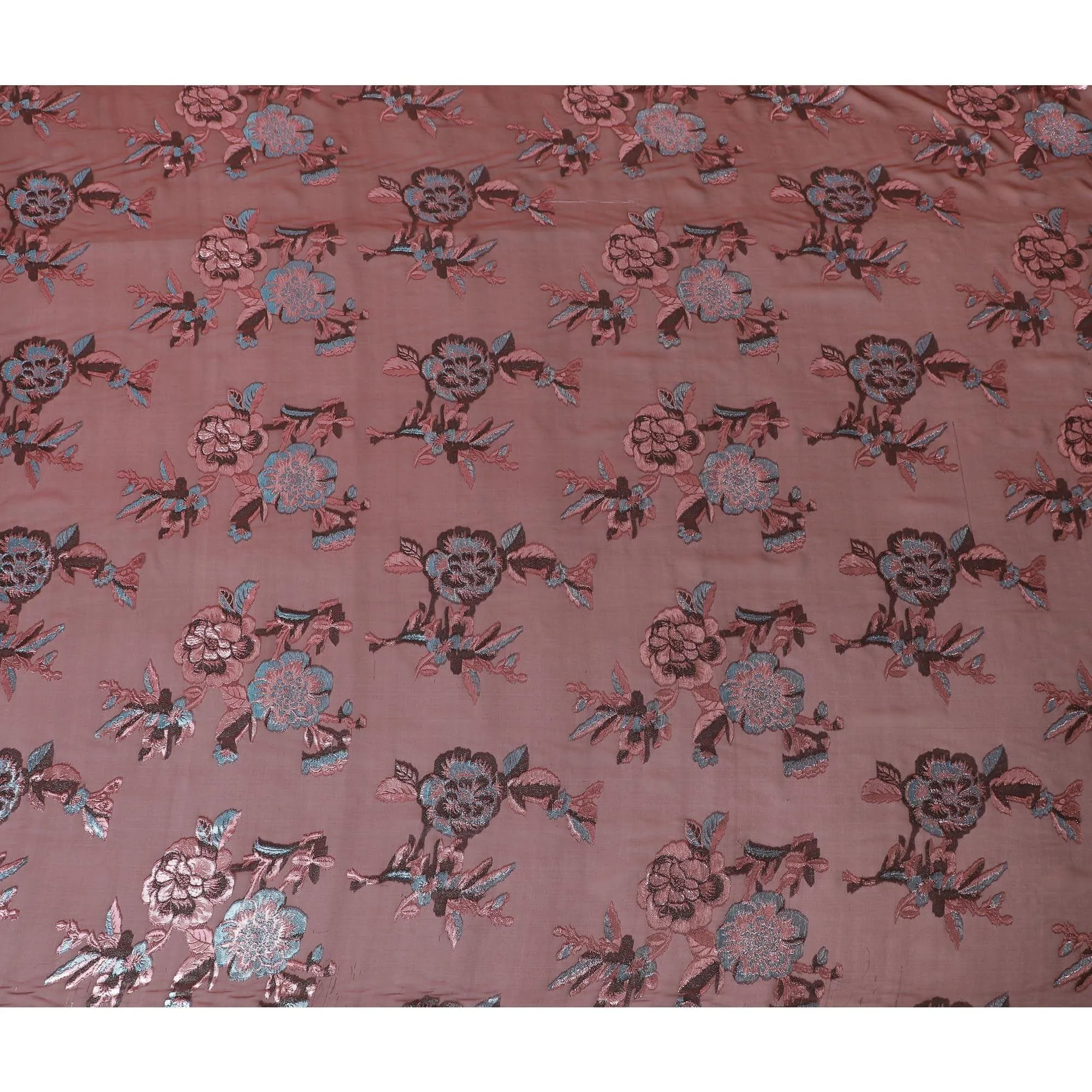 Maroon premium pure silk chiffon fabric with same tone and blue metallic lurex in floral design-D13725