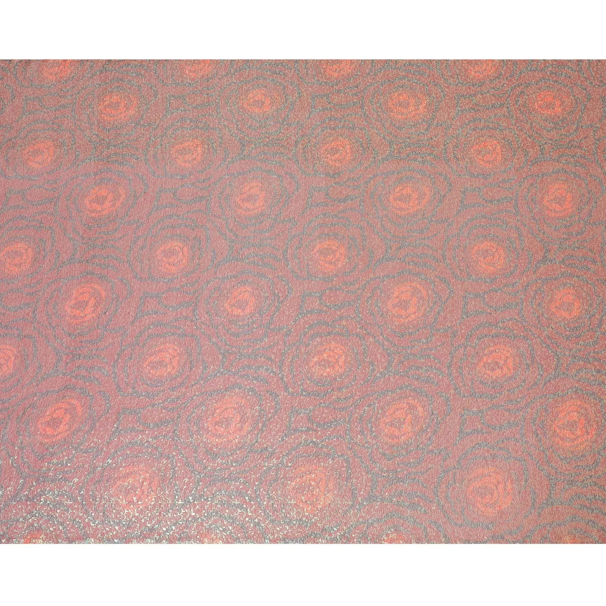 Maroon pure silk chiffon fabric with neon green and black metallic lurex in fancy design-D8979