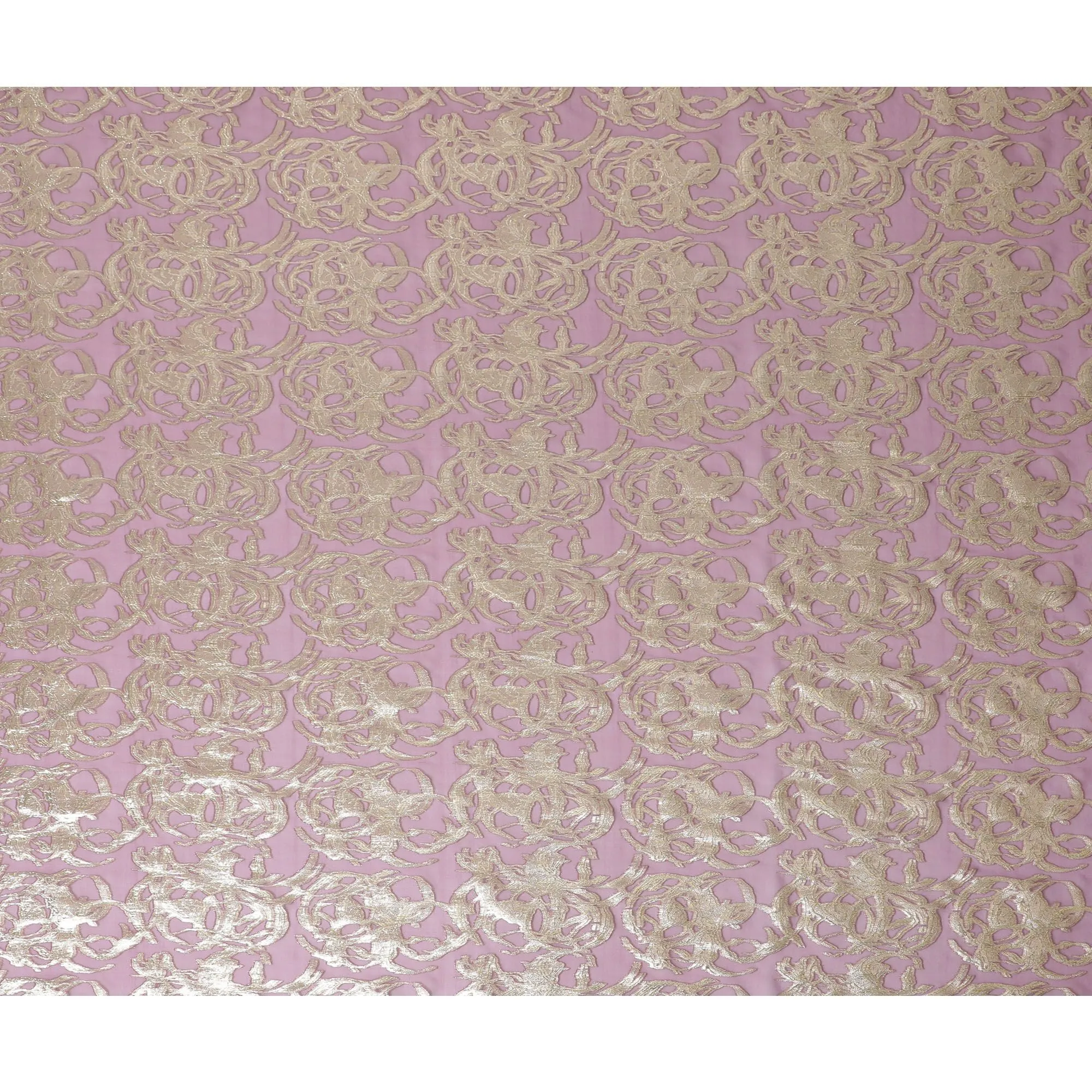 Mauve Premium pure silk chiffon fabric with gold metallic lurex in abstract design-D17222