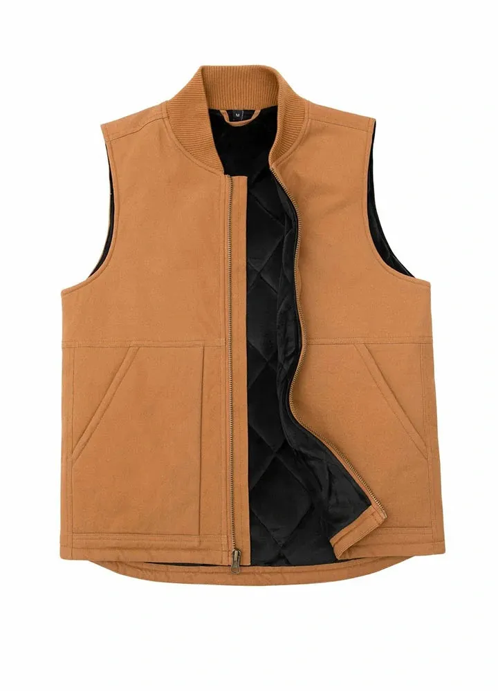 Men's Arctic Quilted Lined Washed Rugged Duck Canvas Work Vest,Zip Up
